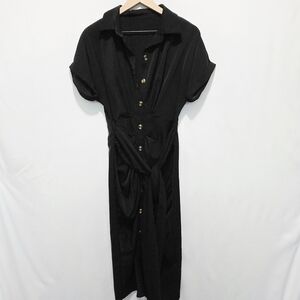 SHEIN Black Button-Front Midi Dress